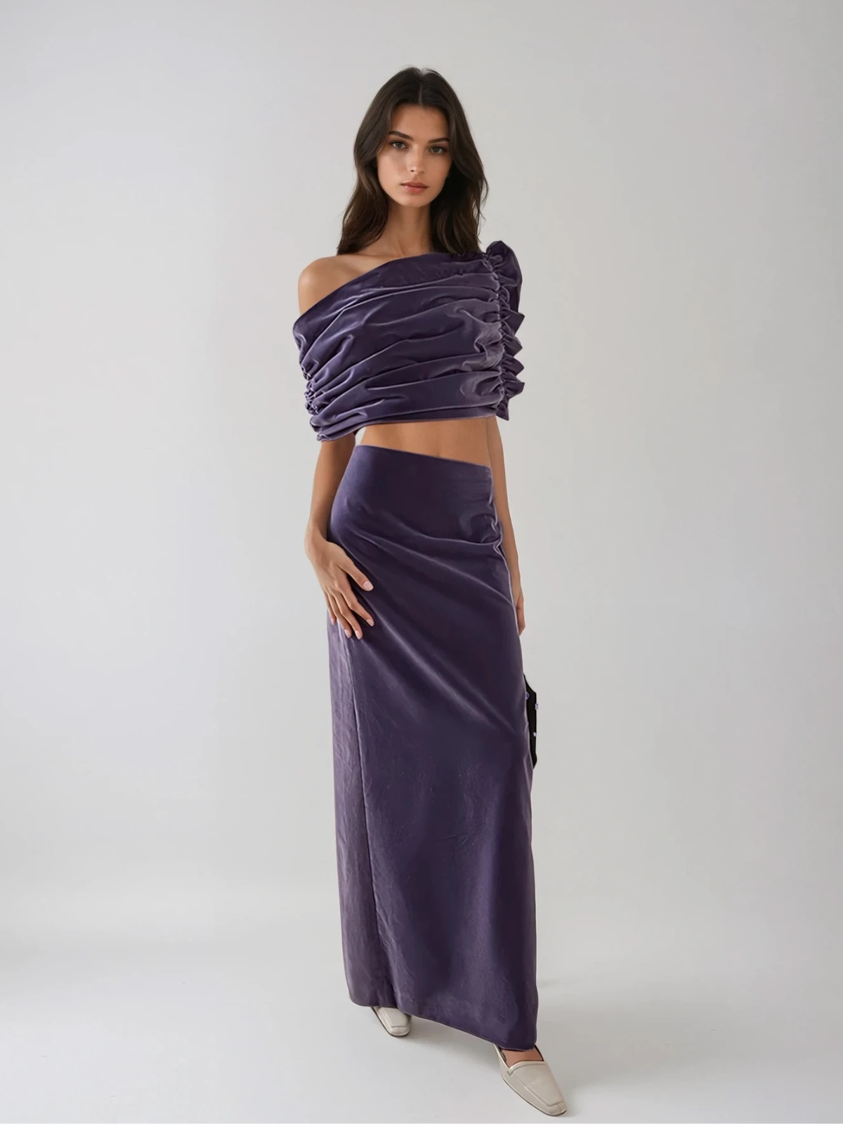 One Shoulder Ruched Skirt Set