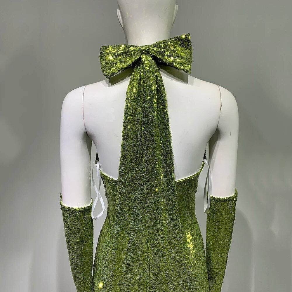 Open Back Sleeveless Hollow Mermaid Sequins Long High Split dress - REBECATHELABEL