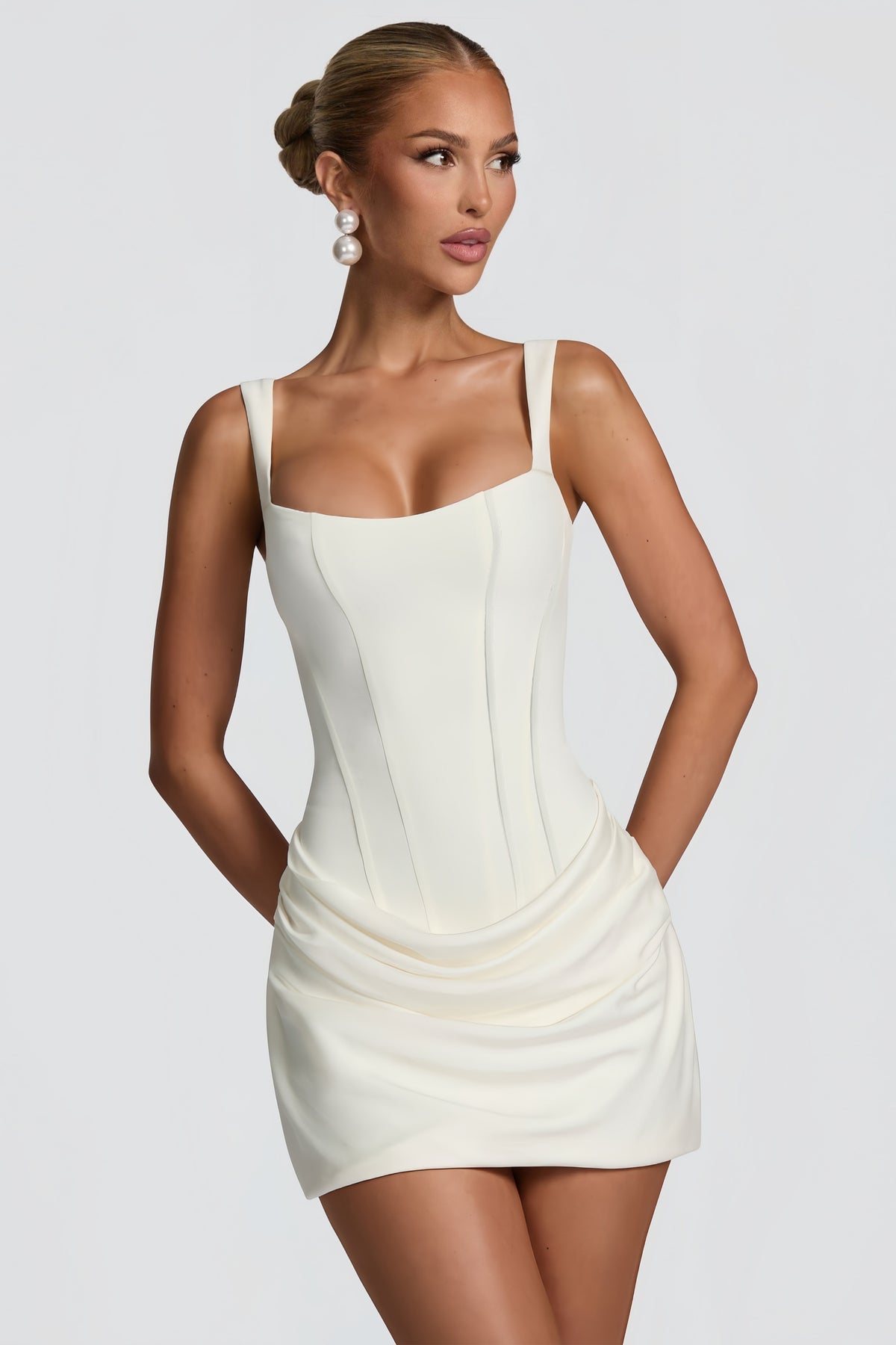 White Ruched Bodycon Mini Dress
