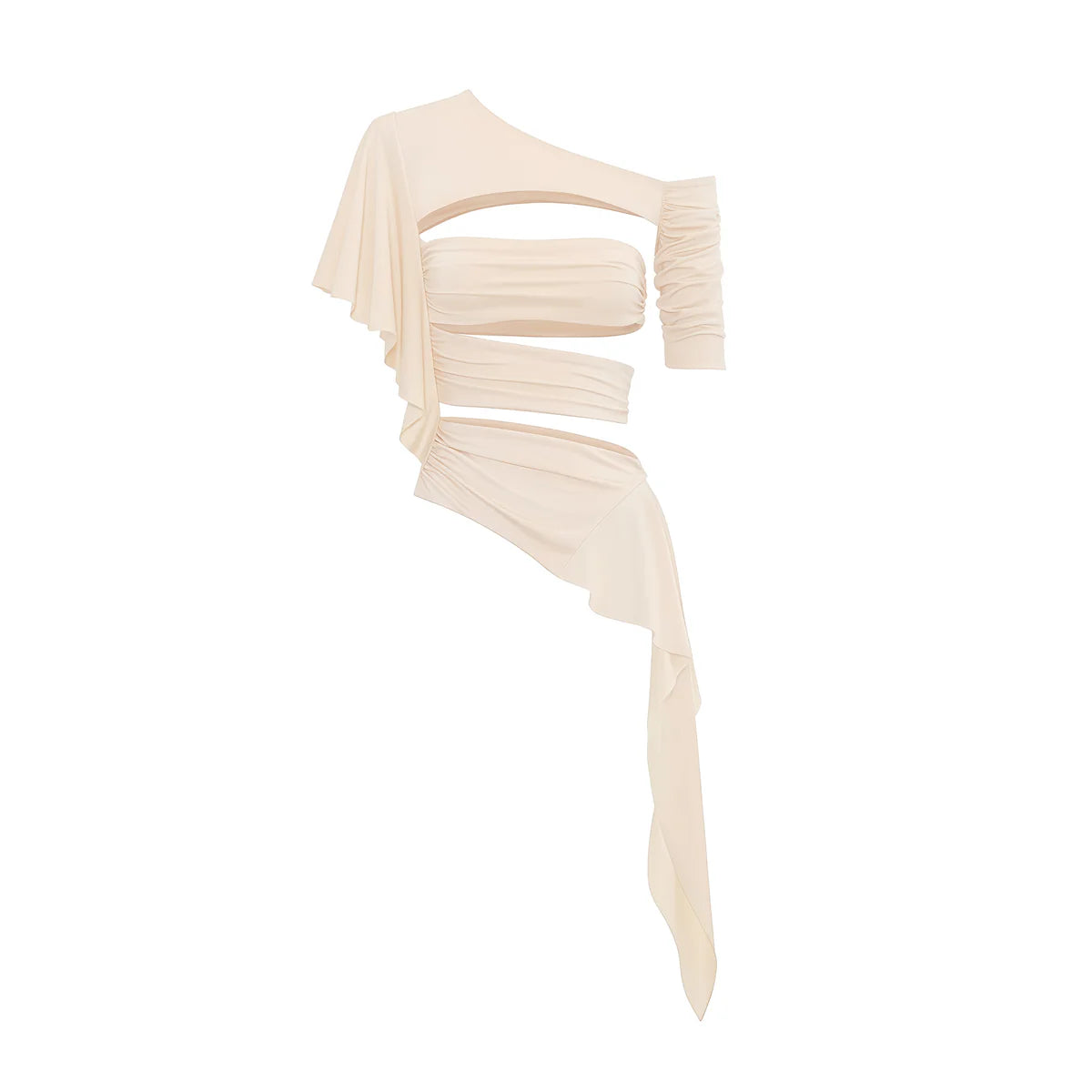 Beige Asymmetrical Cut Out Satin Top