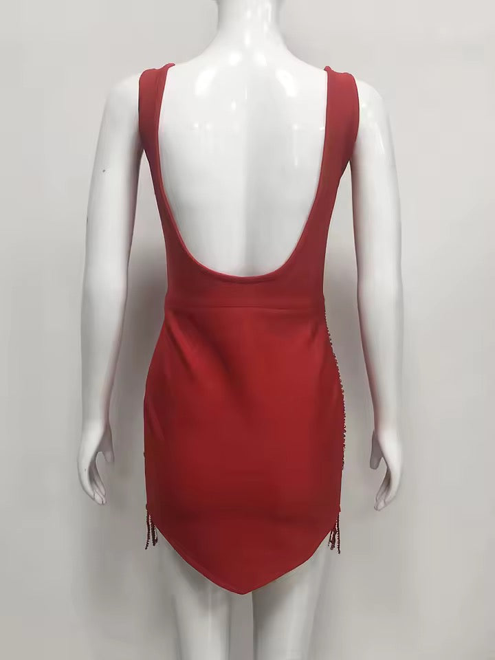Backless Beaded Tassel Bandage Sexy Mini Dress