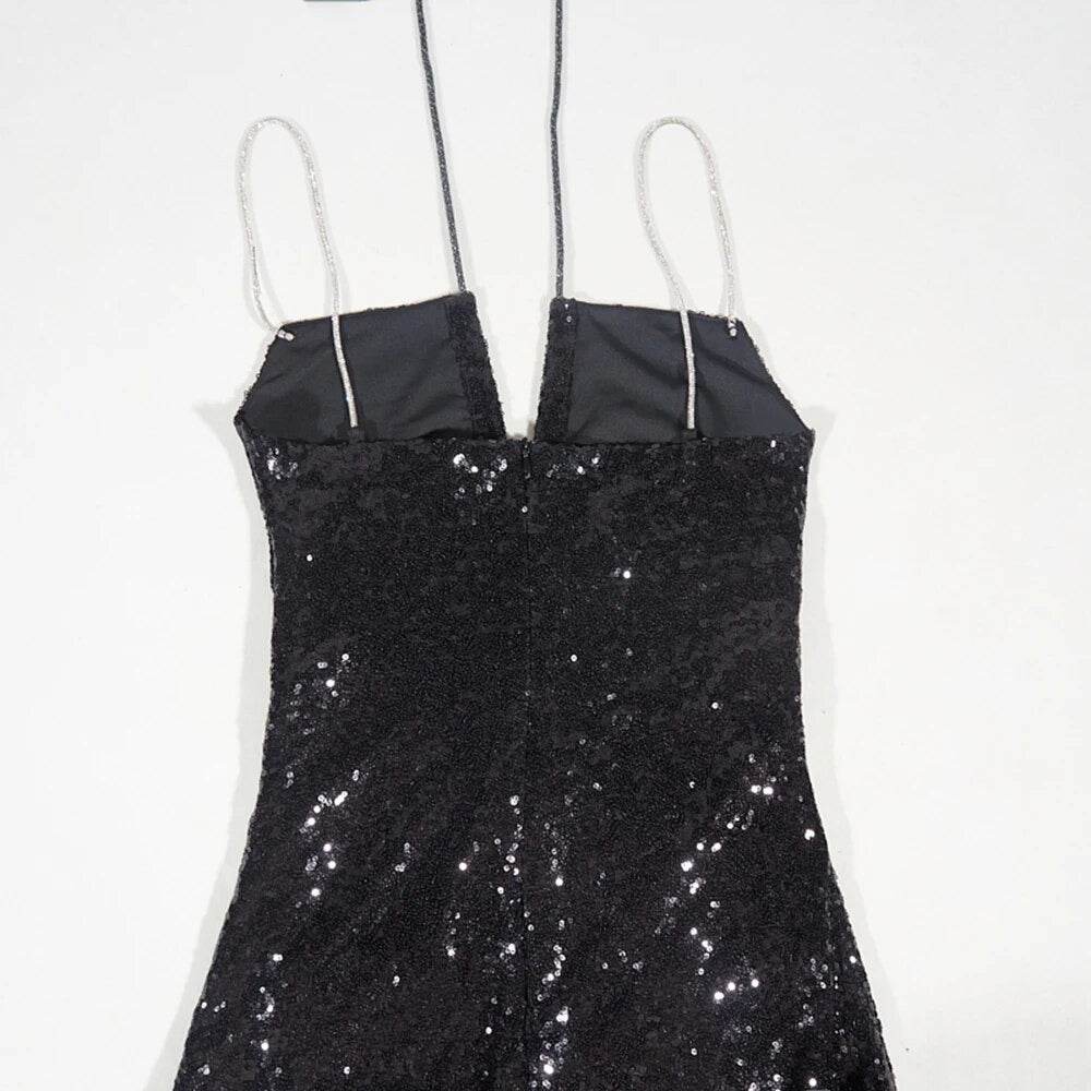 Sequin Maxi Hollow out Strapless Halter Open back dress - REBECATHELABEL