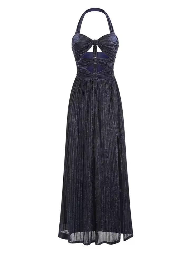 Halter Neck Hollow-out Long Dress
