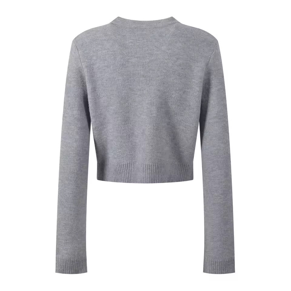 White Cropped Knit Cardigan