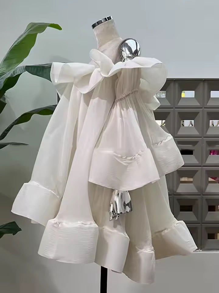 Off The Shoulder Sleeve Metal Buckle Patchwork Mini Dress