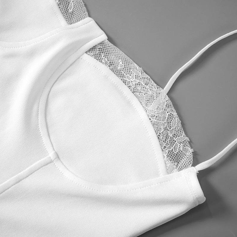 Solid Color Sling Lace Patchwork Maxi Dress - REBECATHELABEL