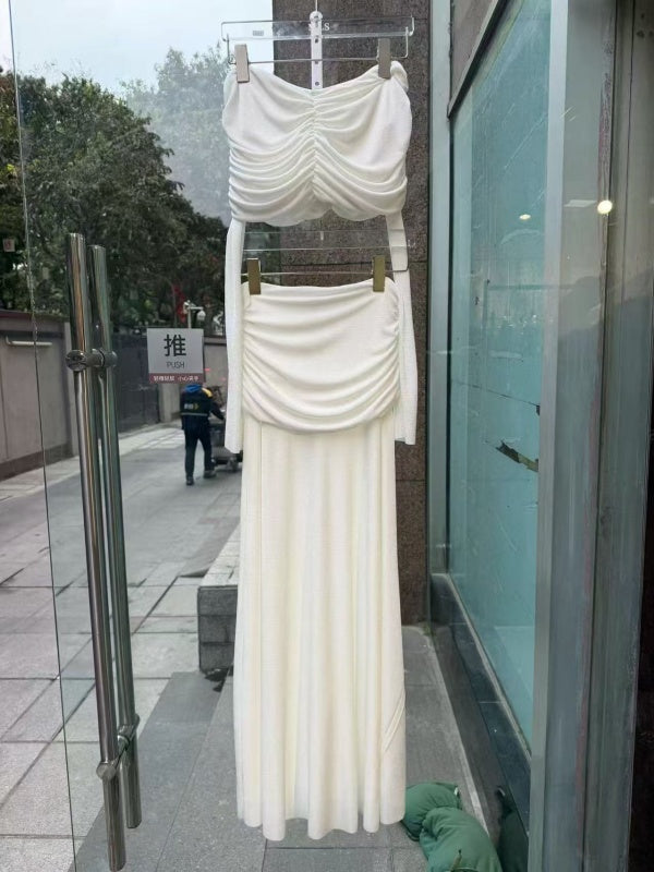 Solid Spliced Shirring Minimalist Two Piece Sets