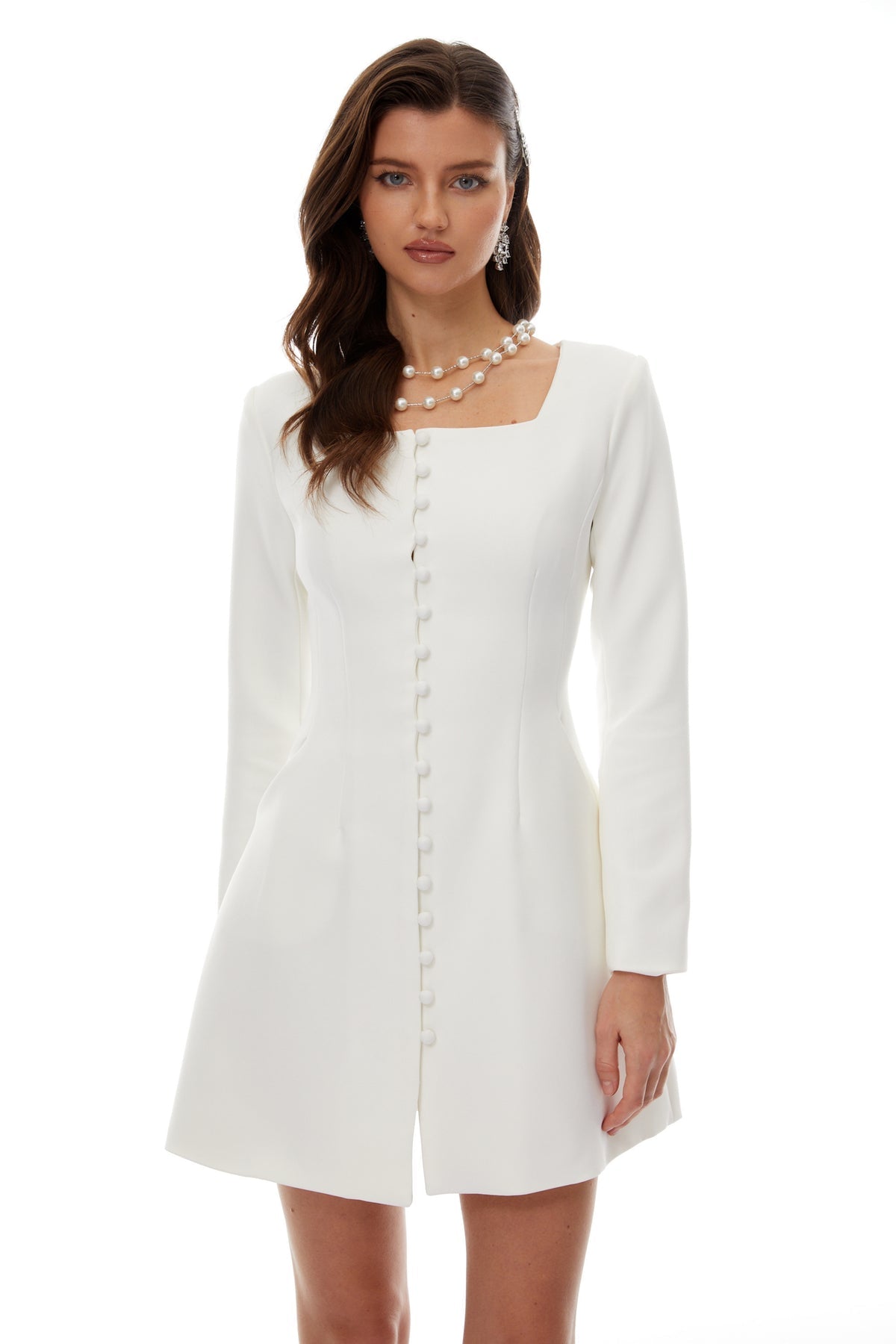 White Single Breasted Mini Dress