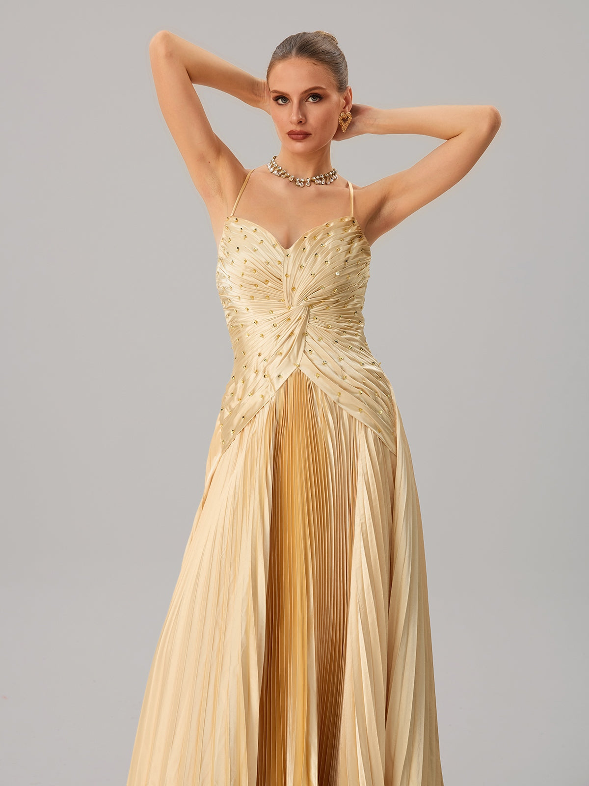 Spaghetti Twisted Pleated Maxi Dress