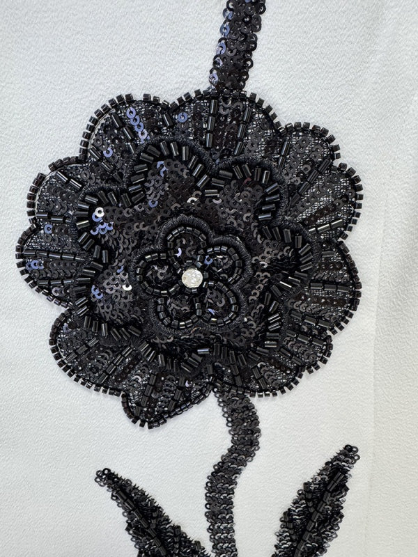 O-neck Flower Sequins Patchwork Trailing dress