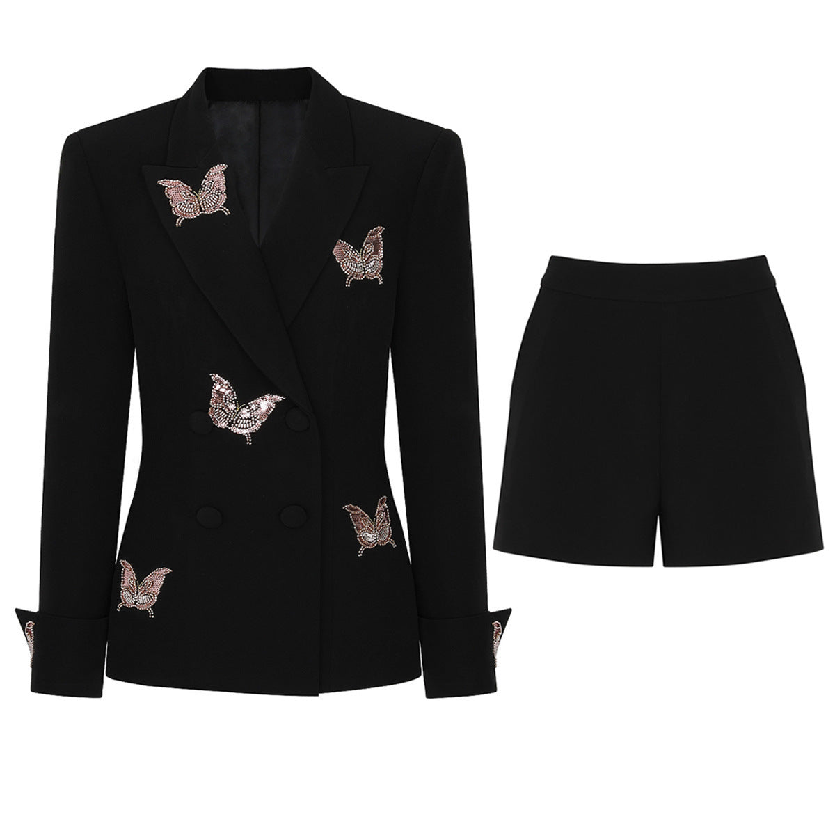 Beading Sequined Butterfly Pattern blazer short set