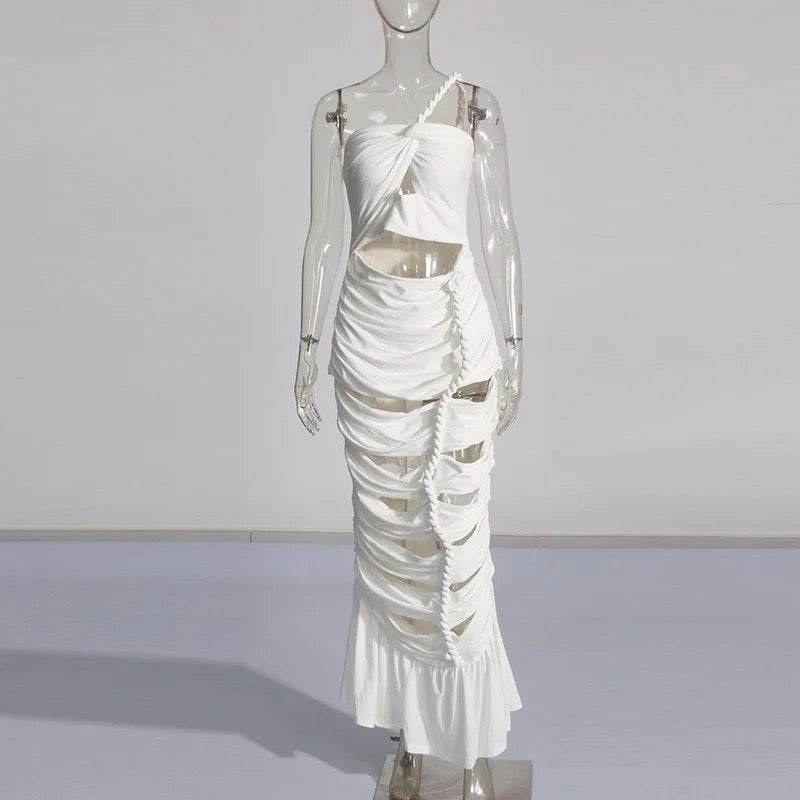 One Shoulder Hollow Midi Dress - REBECATHELABEL