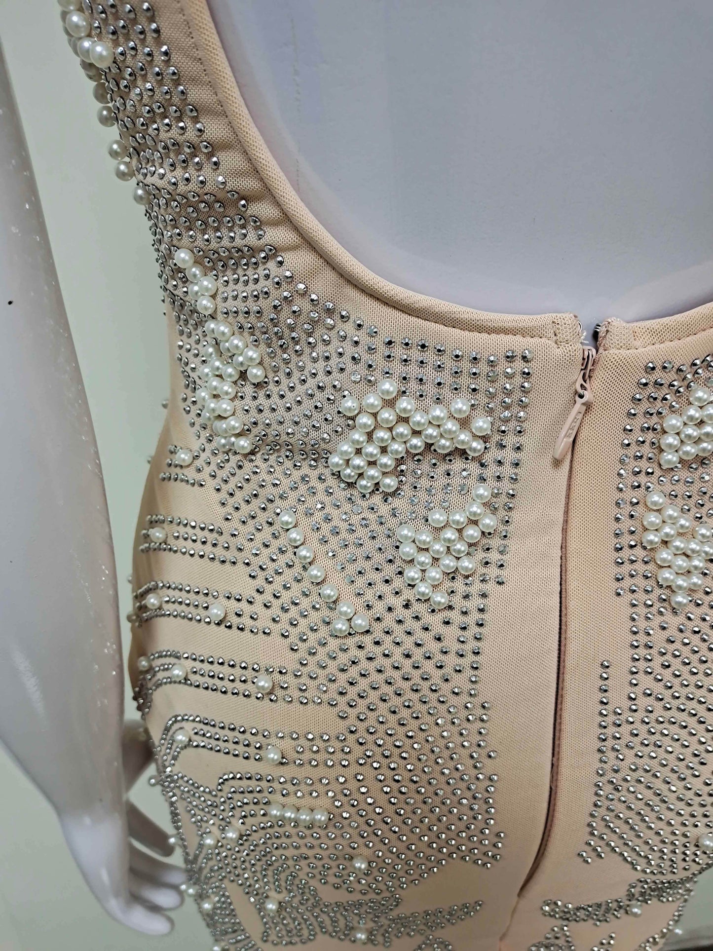 Spaghetti Strap pearl Sequins Beaded Mermaid Dress - REBECATHELABEL