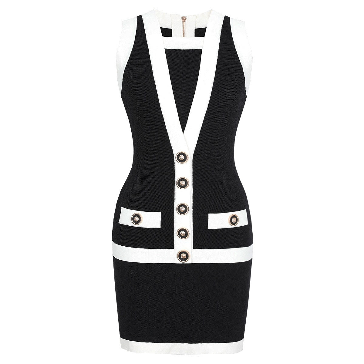 Sleeveless Button Elastic Short dress