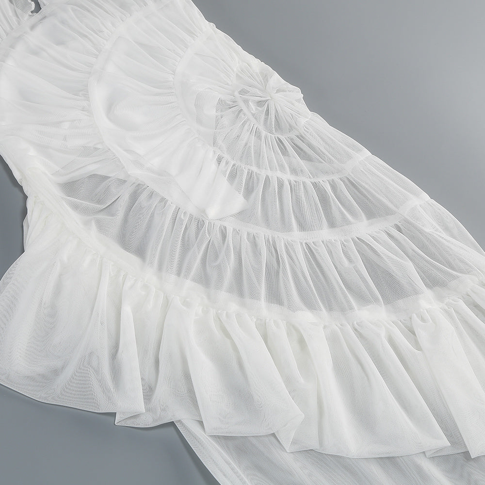 Spliced Ruffles Folds Elegant Long Dress