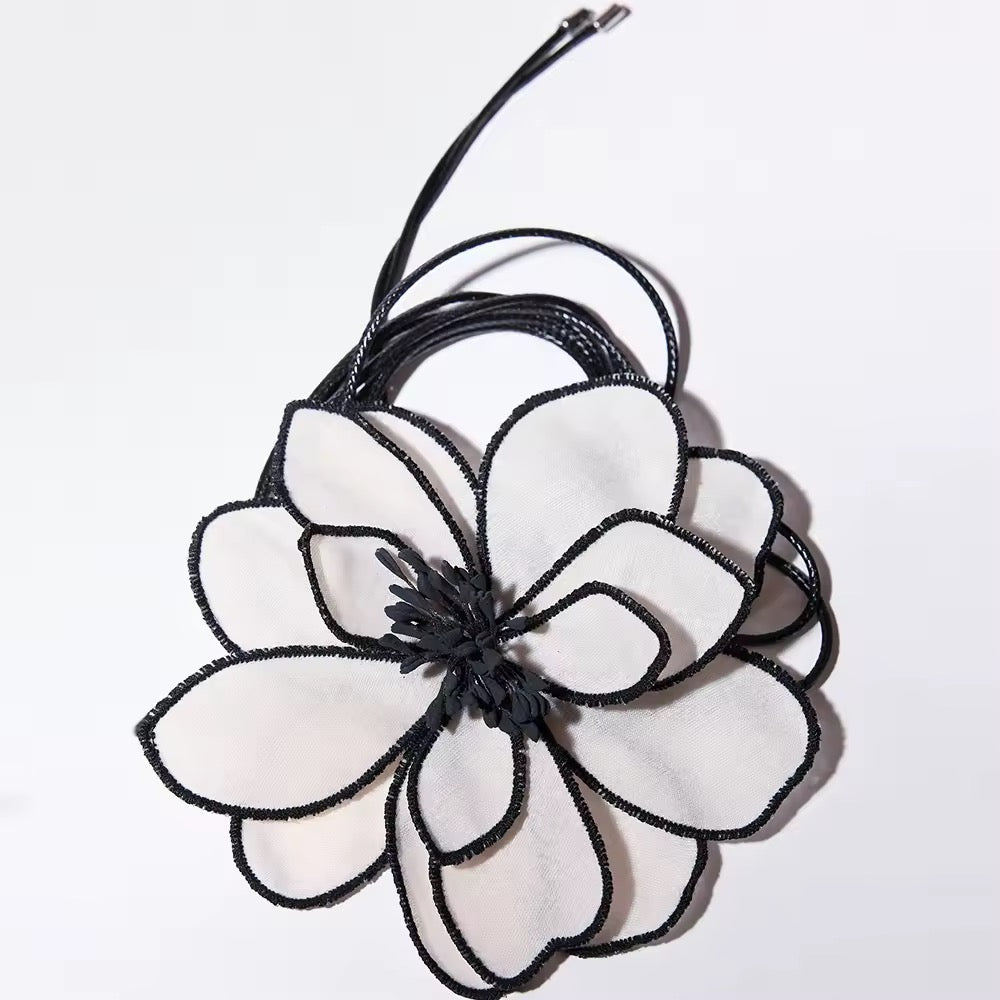 White Floral Cord Necklace,