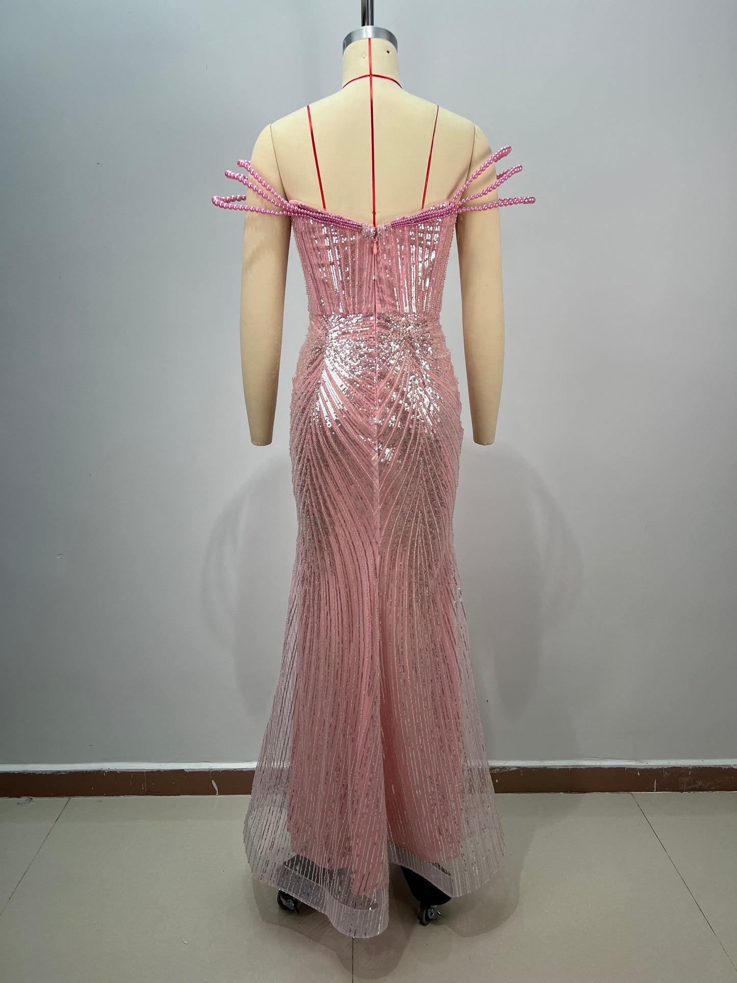 Pink Off Shoulder Formal Evening Dress