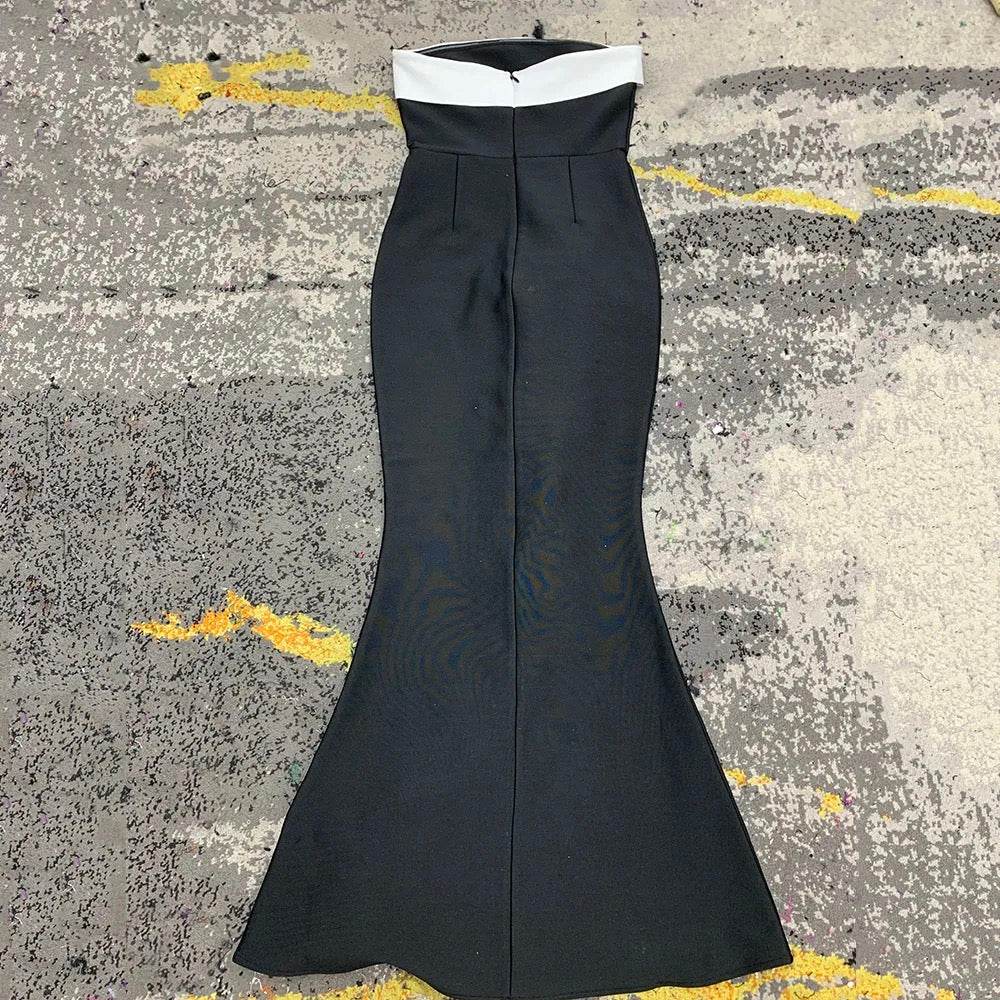 Splicing Strapless 3D Flower Sexy Split Mermaid Long Bandage Dress - REBECATHELABEL