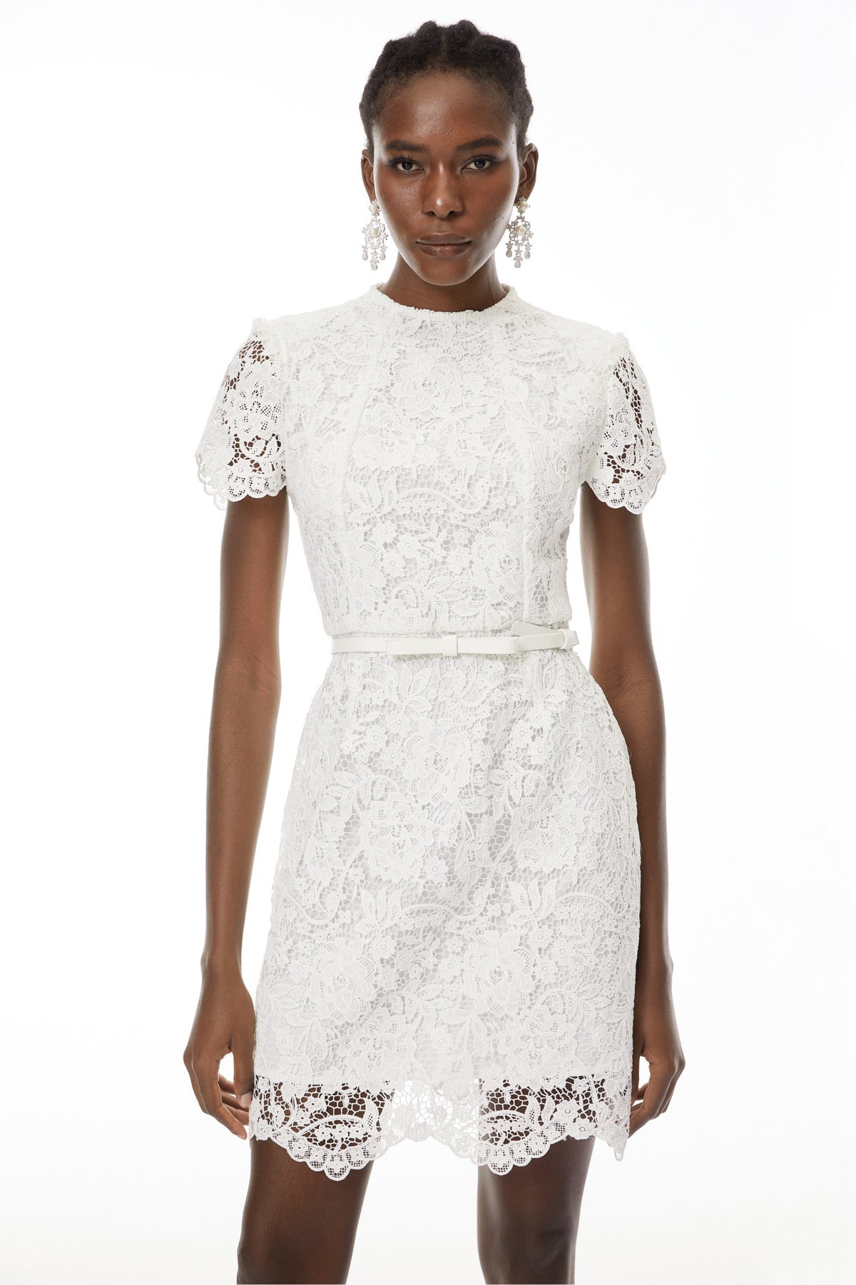 White Floral Lace Mini Dress