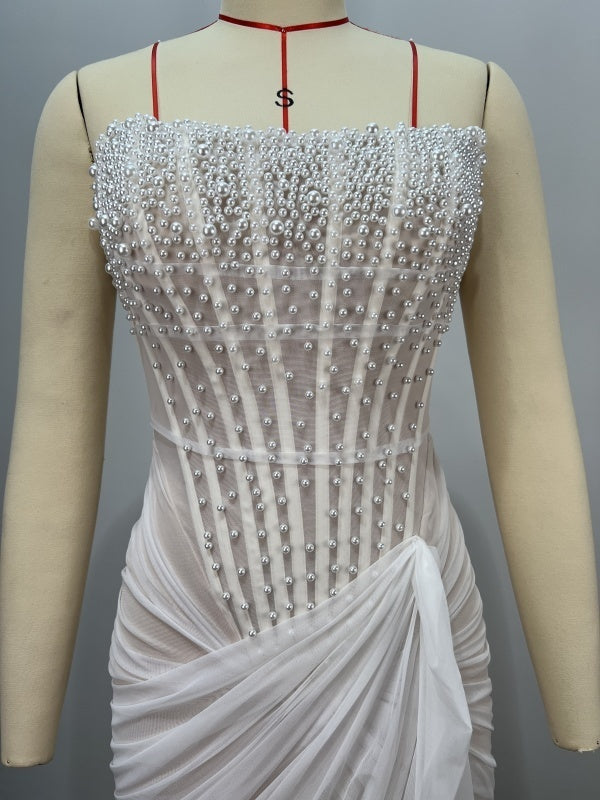 Spice Girl Pearl Backless Slim Hip Short Party Evening Dress