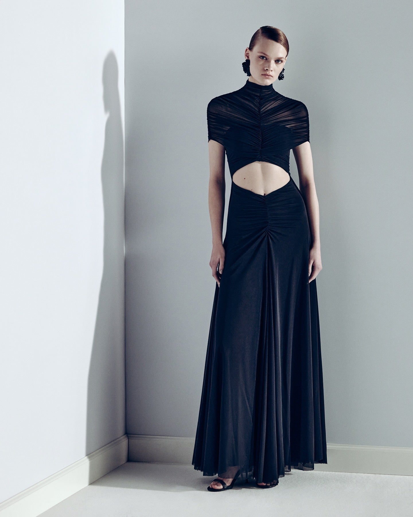 Ruched black Hollow Out Maxi Dress