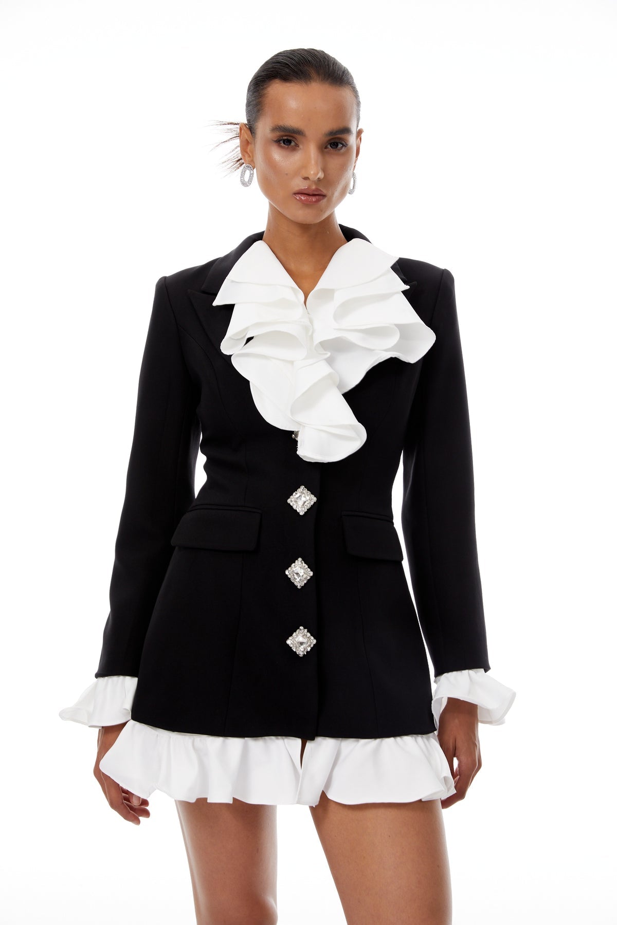 Color Block Ruffled Mini Blazer Dress