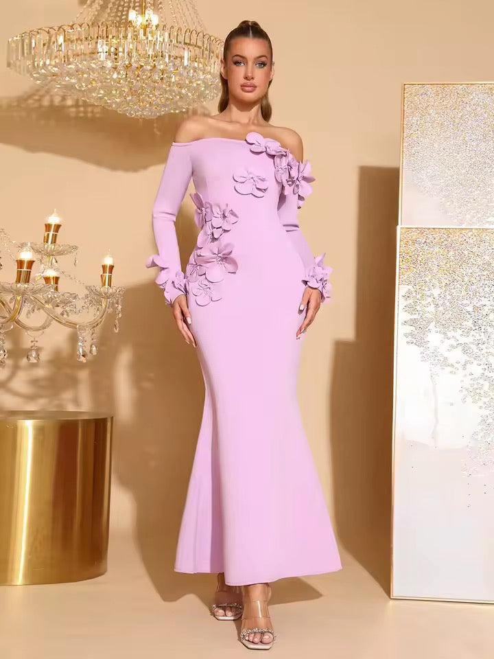 Patchwork Appliques Slim Long Chic Dress