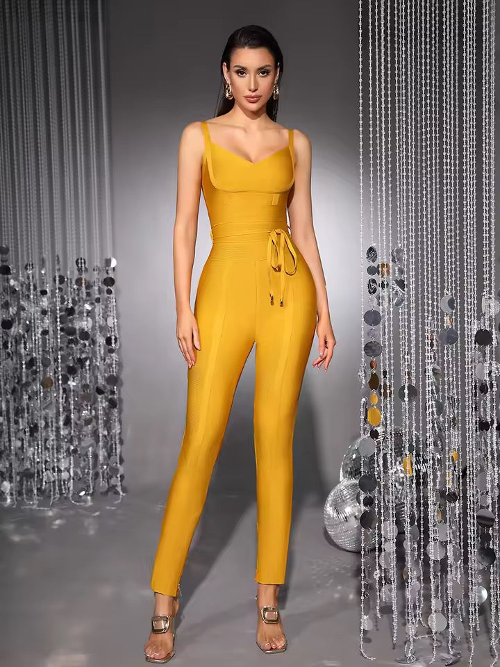 V-neck Bodycon Sexy Sleeveless Rayon Bandage Jumpsuit