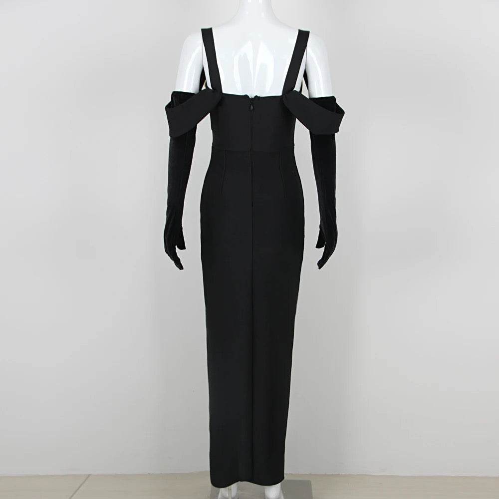 3D Flower High Tight Split Long Strap Dress - REBECATHELABEL