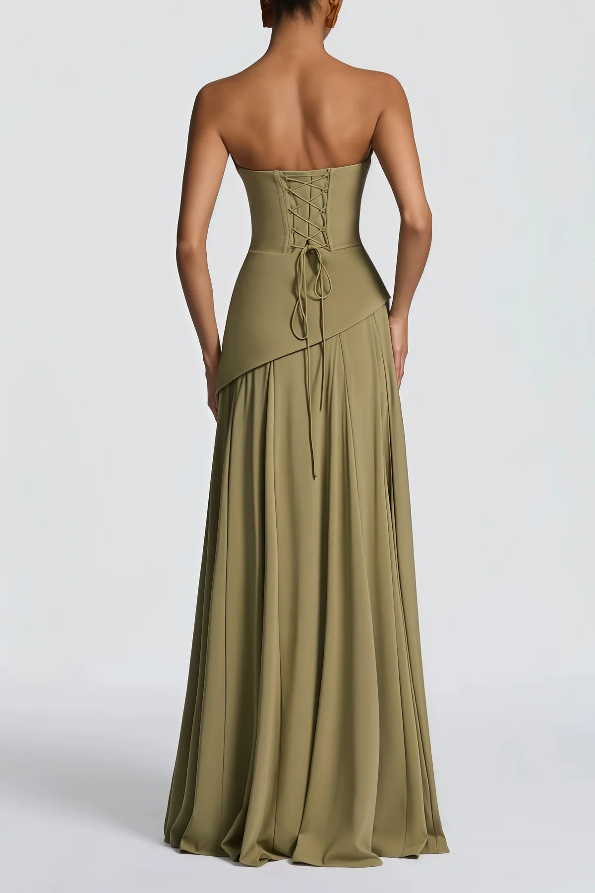 Green Strapless Corset Chiffon Maxi Dress
