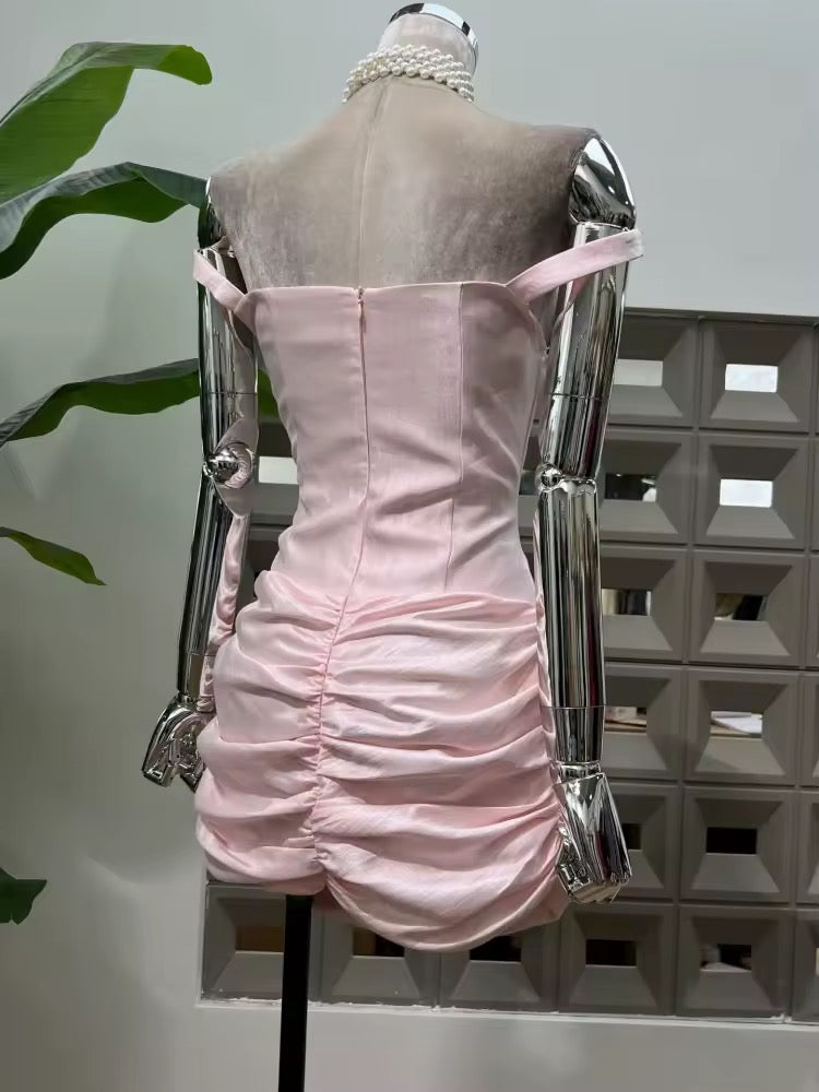 Sleeveless Off The Shoulder Floral Design Mini Dress