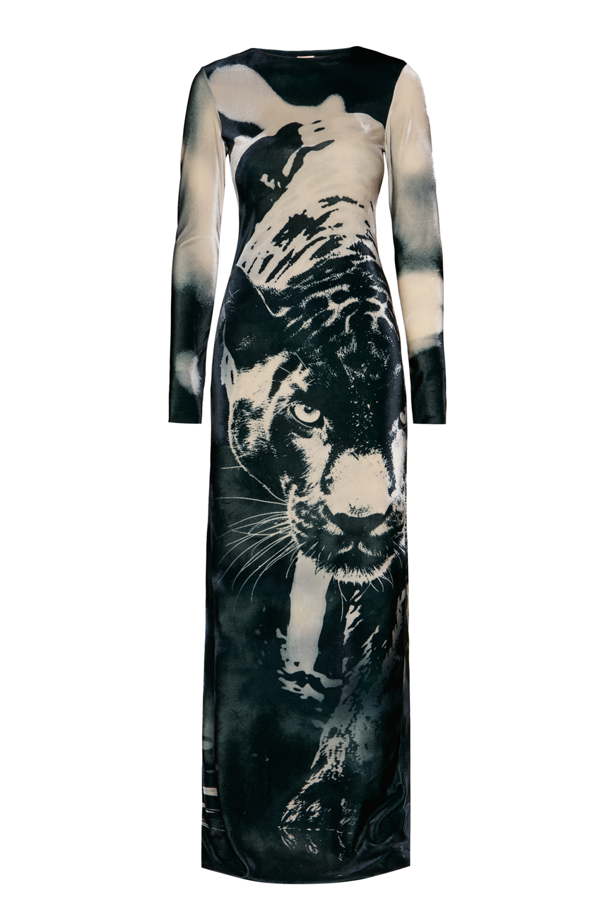 Animal Print Round Neck Long Sleeve Maxi Dress