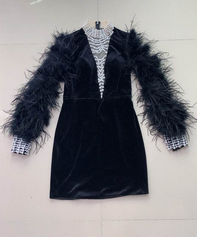 Kimola feather pearl mini dress - REBECATHELABEL