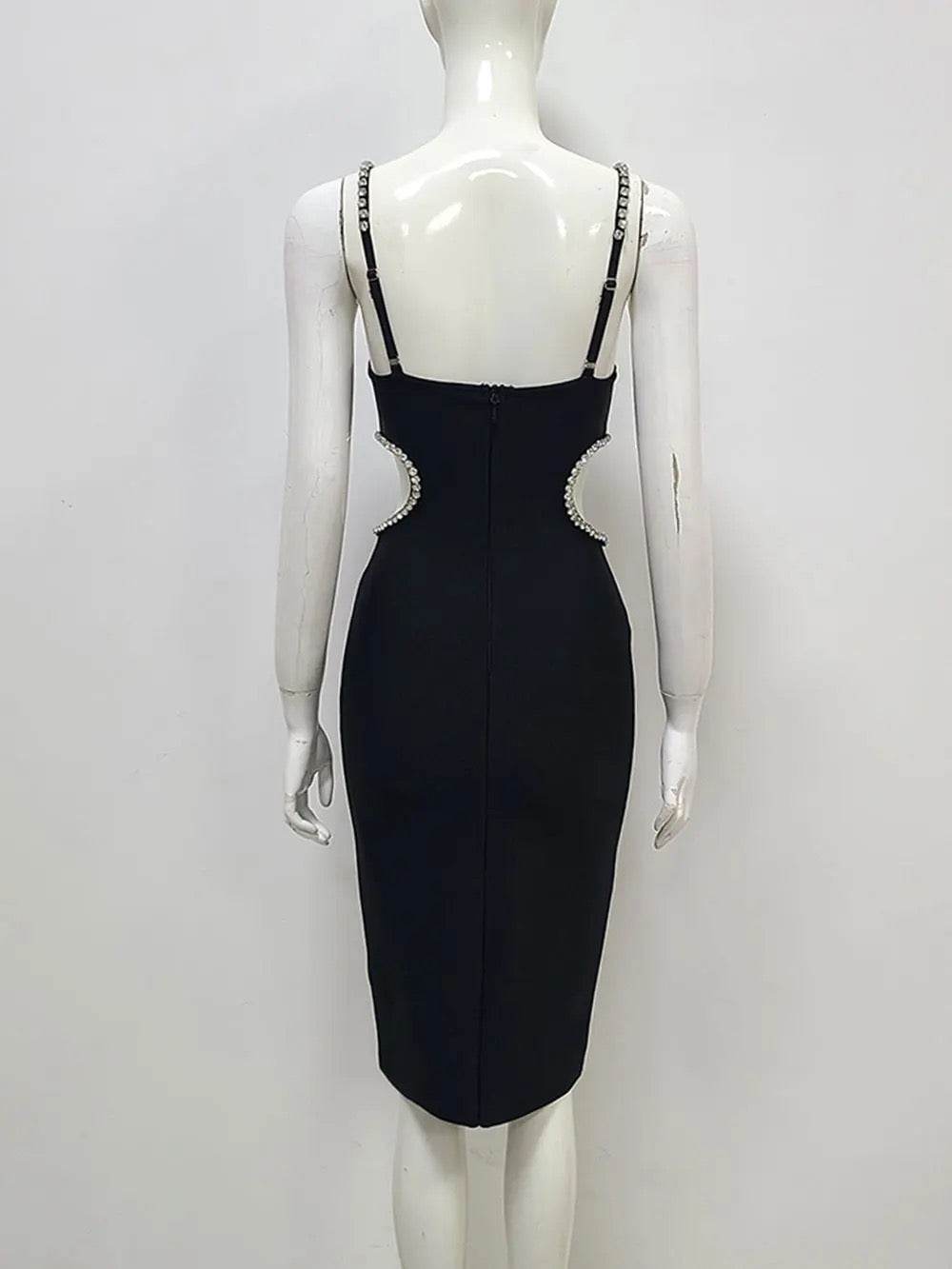 Nail Bead Bandage Spaghetti Strap Sleeveless Bodycon dress - REBECATHELABEL