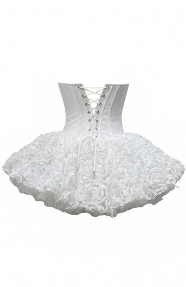 Strapless Petal Floral Corset A Line Dress White
