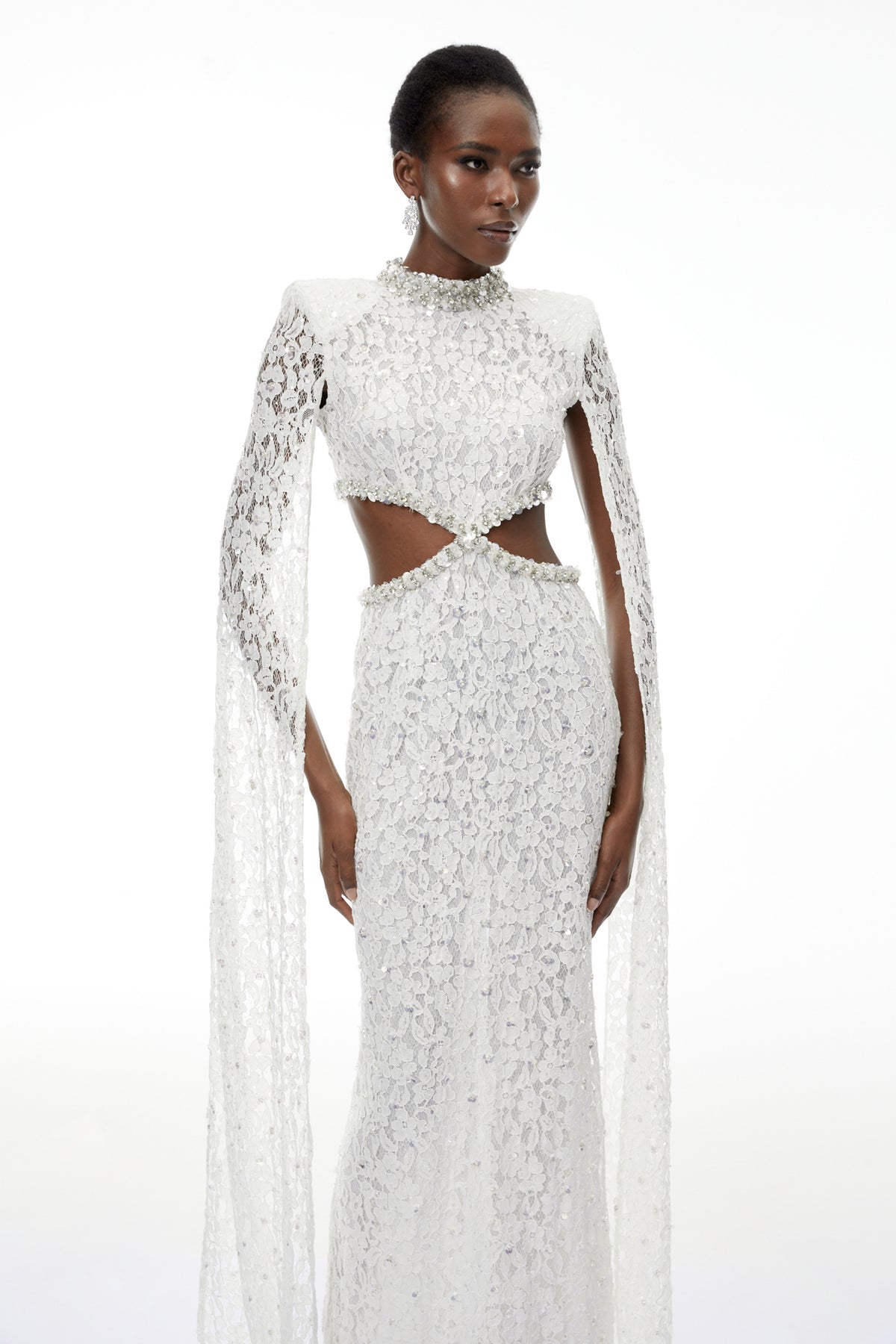 White Embellished Lace Maxi Dress