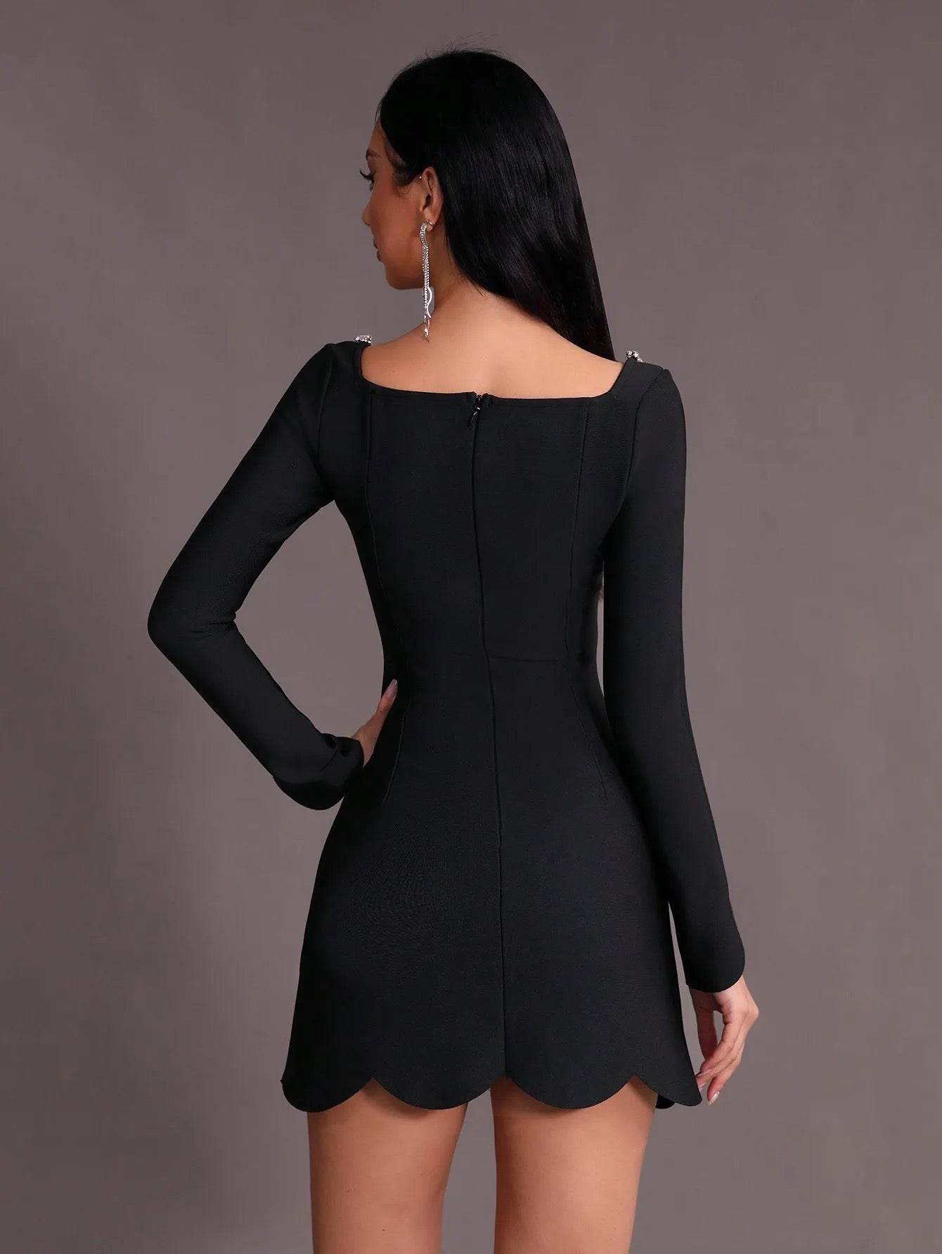 Long sleeved Diamond Short Tight Bandage Dress - REBECATHELABEL