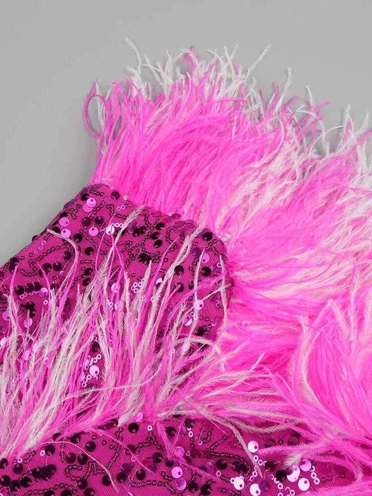 Anna sequine feathers strapless cut out maxi dress - REBECATHELABEL