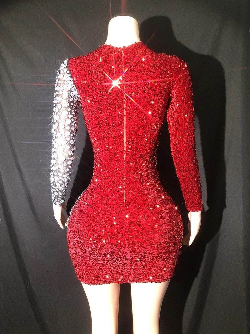 Sequin Rhinestone Patchwork Dress - REBECATHELABEL
