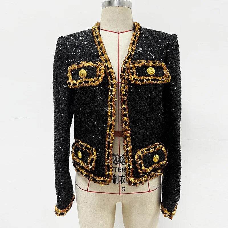 Sequins Short Jacket Gold Chains - REBECATHELABEL