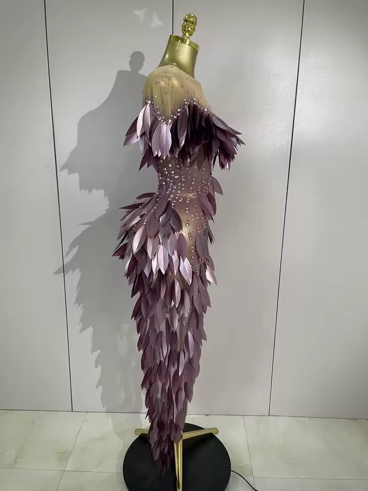 Sequins Diamonds Mesh Asymmetric Dress