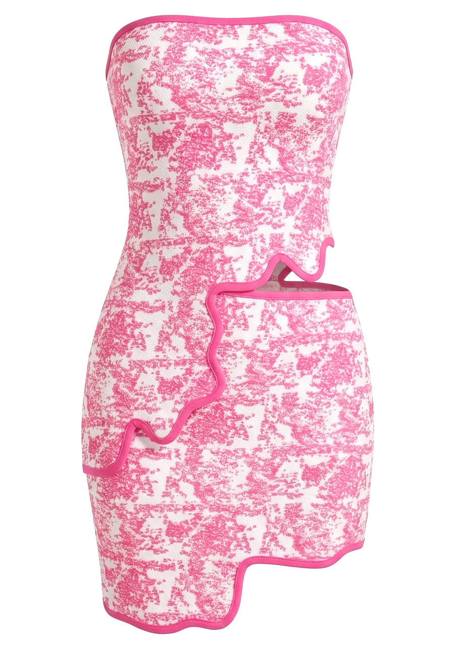 Strapless Scalloped Two Piece Dress Hot Pink
