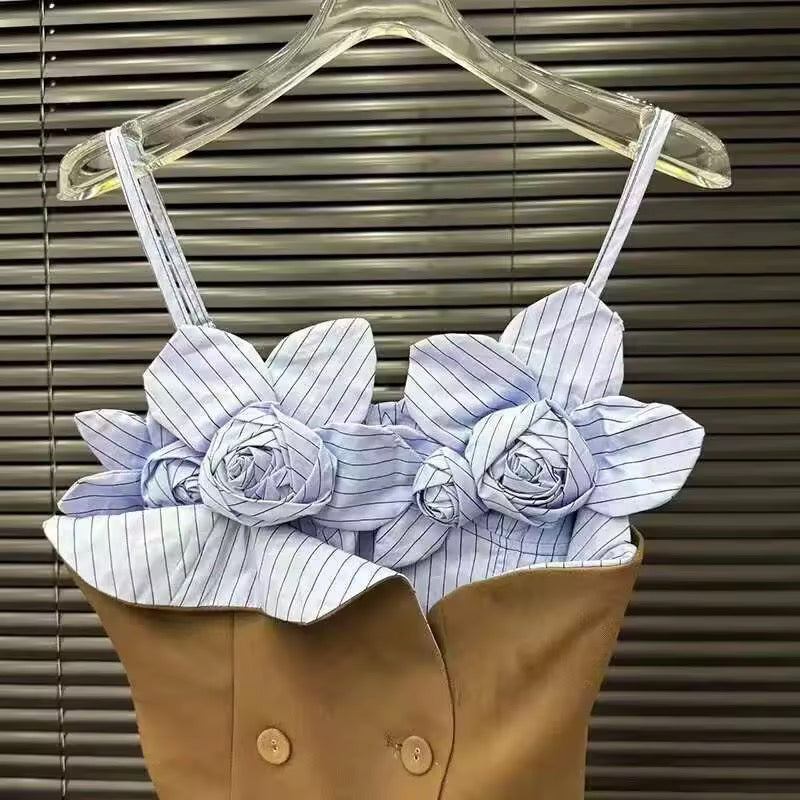 Elegant 3D Flower Decoration Suspender Dress