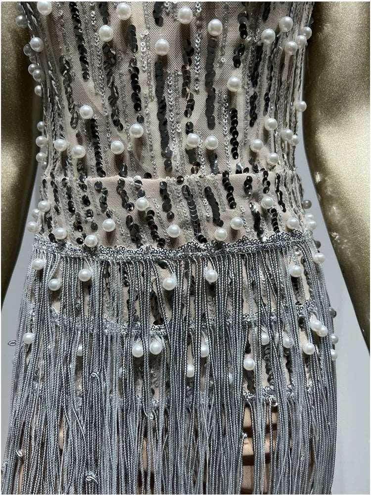 BEADS AND SEQUINS MINI DRESS - REBECATHELABEL