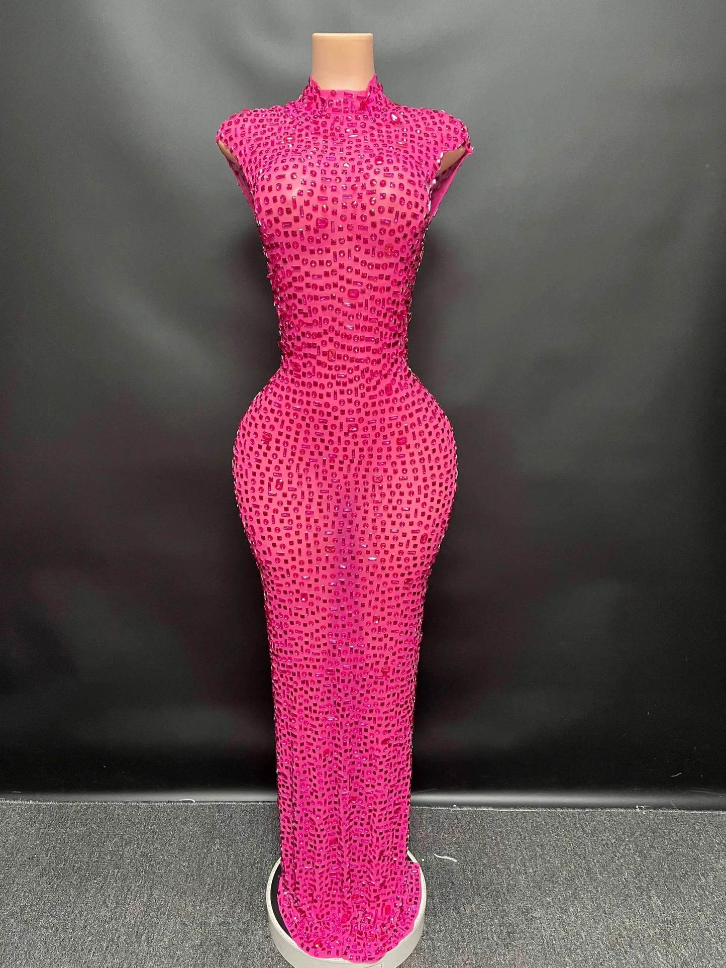 Back Cutout Rhinestone Mesh Dress - REBECATHELABEL