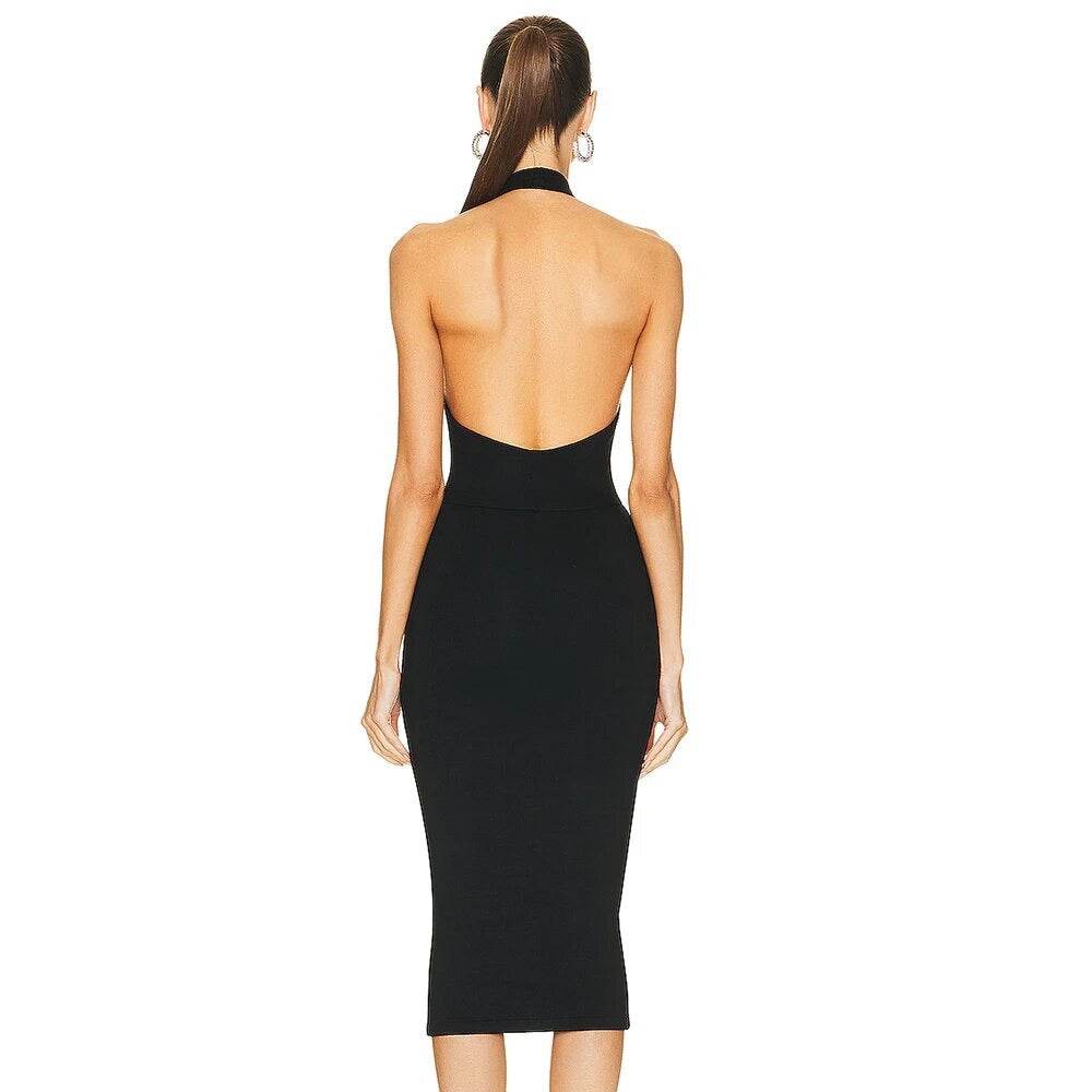 Backless Sleeveless Hollow Fit Midi Bandage Dress - REBECATHELABEL