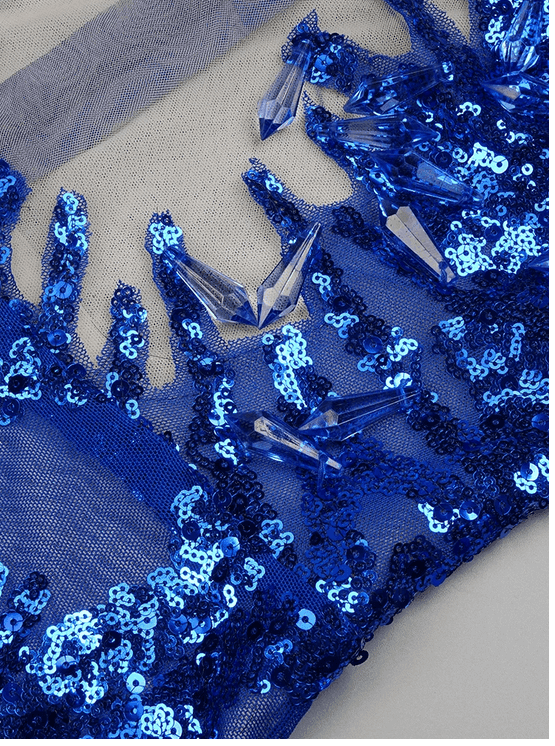 Beaded Blue Sequins Mini Dress - REBECATHELABEL