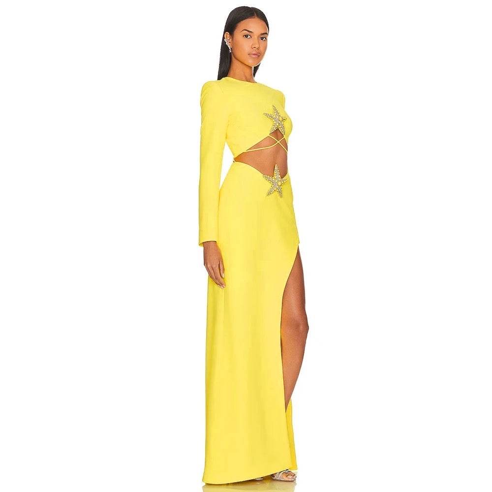 Beaded Starfish Diamond Sexy Long Sleeve Short Top set - REBECATHELABEL