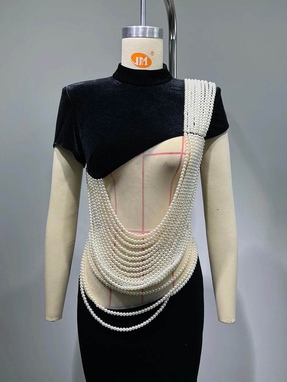 Beaded Waist Hollow Short Sleeve Long Dress - REBECATHELABEL