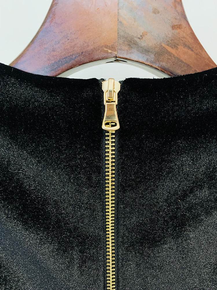 Beads Sequined Pleuche Long Sleeve Dress - REBECATHELABEL